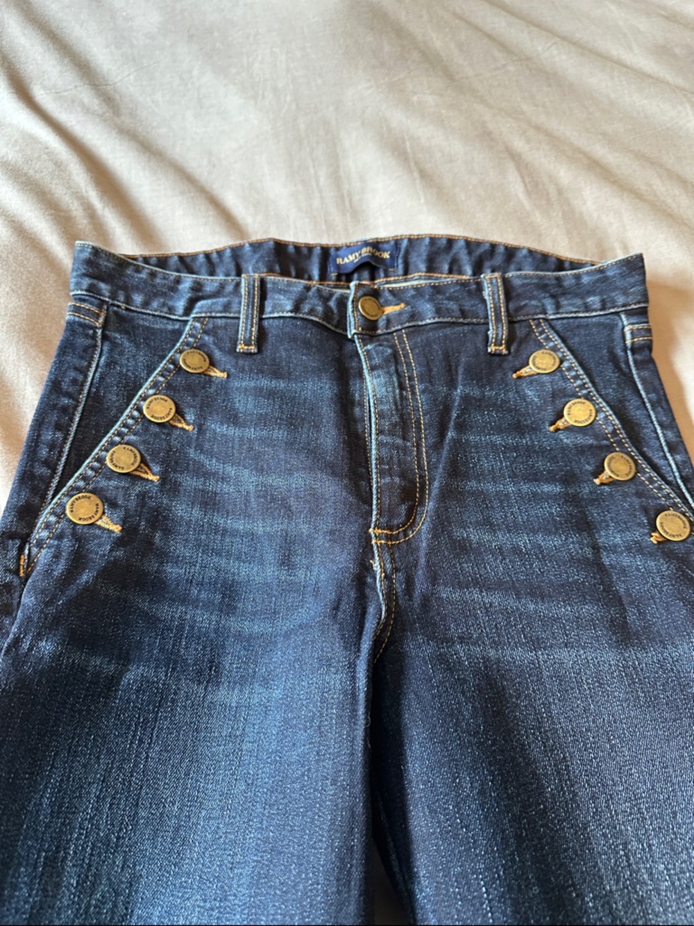 Ramy Brook Helena High-Rise Skinny Jeans - Dark Rinse with Gold Buttons - Picture 3 of 7